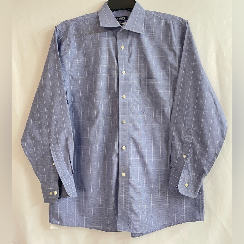 Chaps Men's Blue  Dress Shirt Regular Fit Size 16.5  32/33 100% cotton